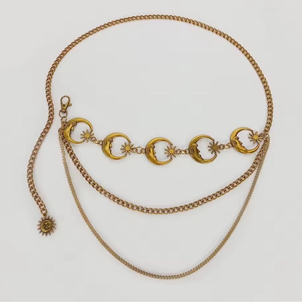 Vintage Brass Gold Moon Chain Belt - Picture 2 of 11